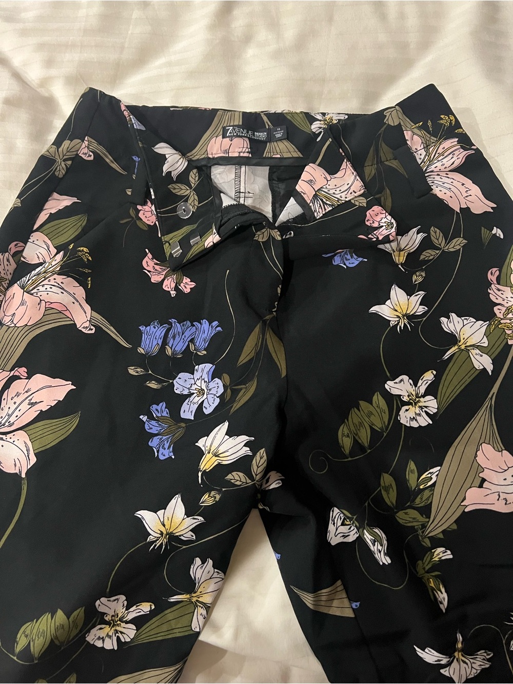 Black Floral Wide-Leg Trousers with Pastel Blooms